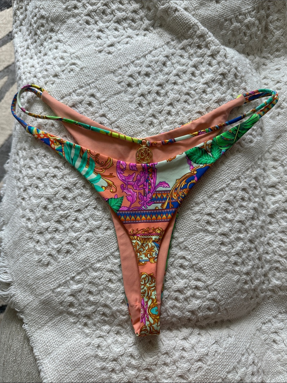 Luli Fama Strap Ring Thong Bikini Bottom — Multicolor